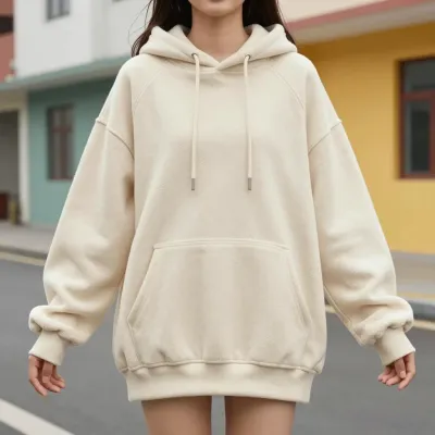 Beige Oversized Hoodie Soft Pastel Suburban Portrait - Fashion - AI generated image