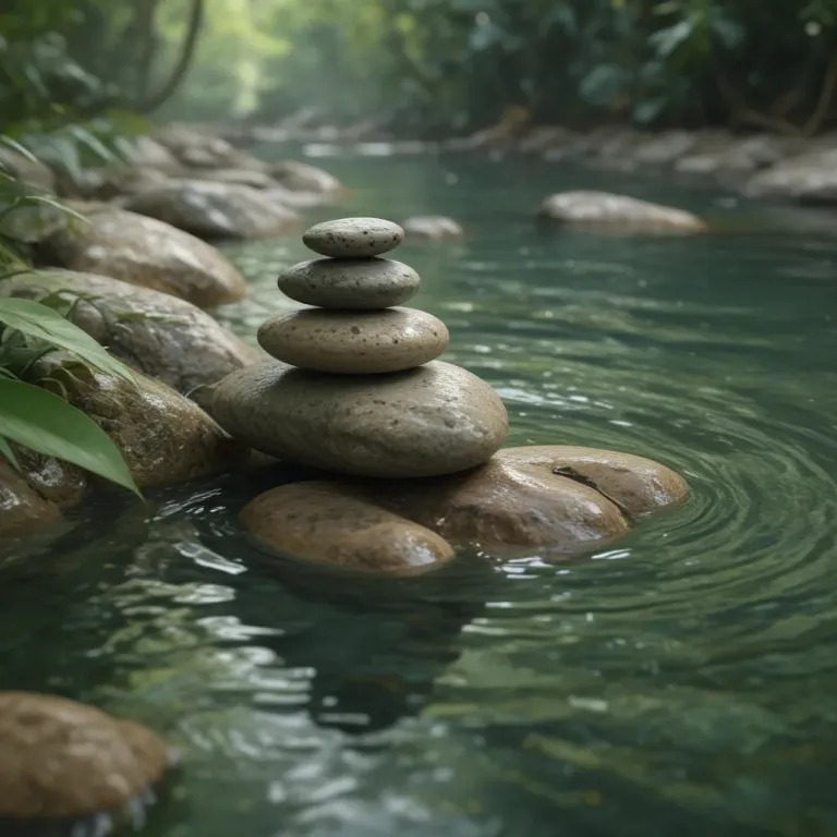 Stack of Smooth Stones in Emerald Jungle Water - Nature - AI generated image