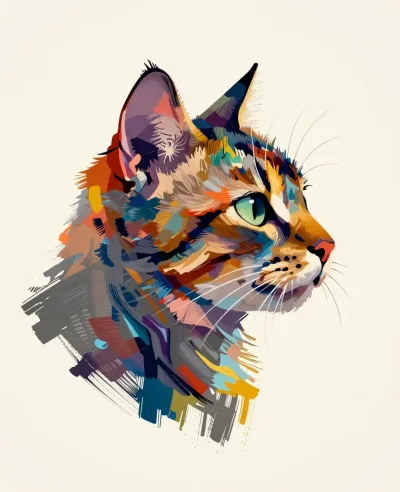 Abstract Cat Profile with Textured Brushstrokes - Art - AI generated image