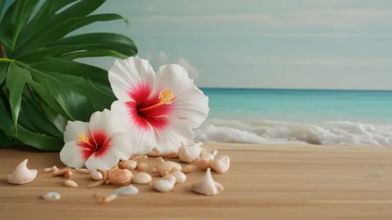 White Hibiscus with Red Center on Beach - Flowers - AI generated image