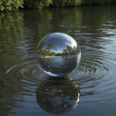 Crystal Sphere Reflecting Serene Landscape - Nature - AI generated image