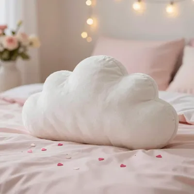 Cloud Pillow in Velour with Heart Confetti - Bedding - AI generated image