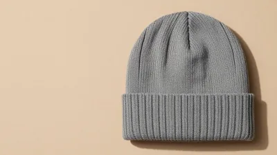 Folded Gray Beanie Soft Ribbed Knit - Fashion - AI generated image