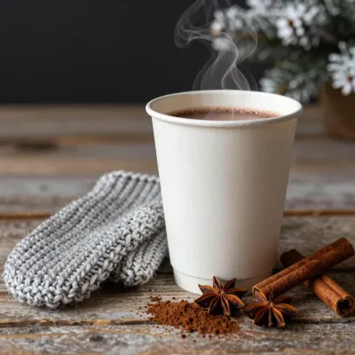 Steaming Cocoa in Wool Mittens - Food - AI generated image