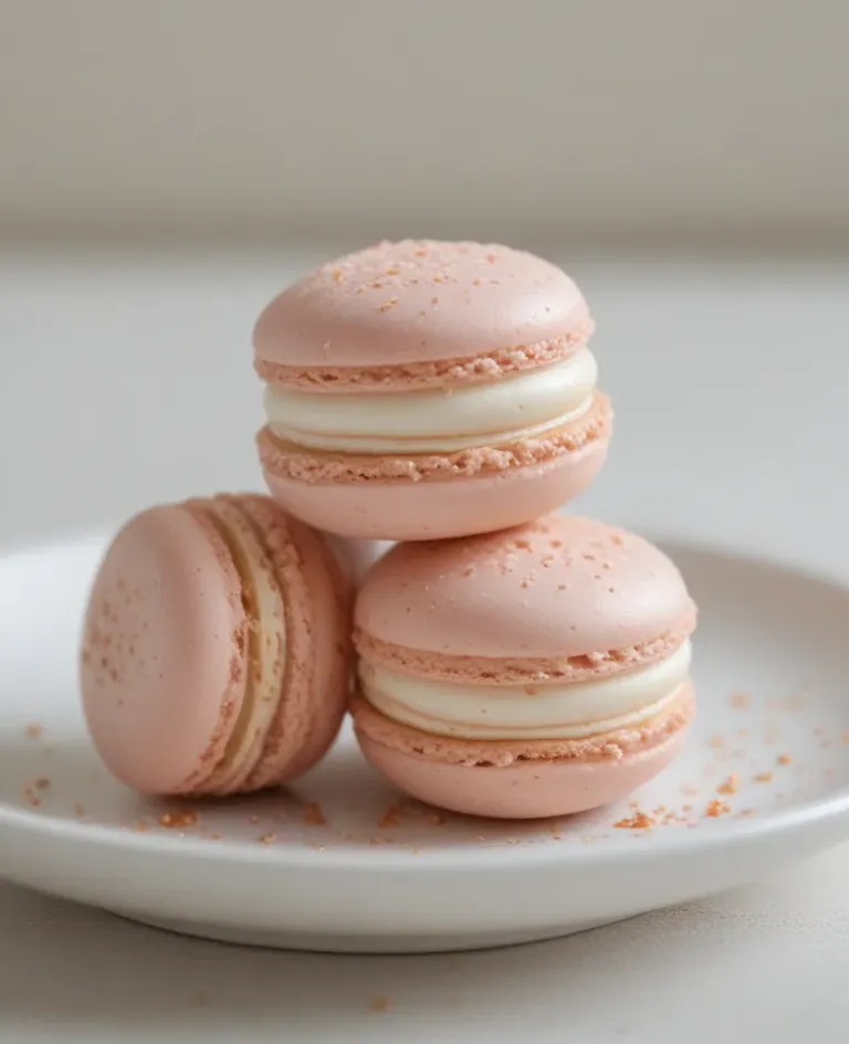 Rose-Gold Macarons with Golden Sprinkles - Food - AI generated image