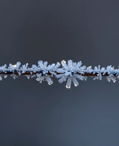 Frost-Covered Branch Sparkling in Soft Light - Nature - AI generated image