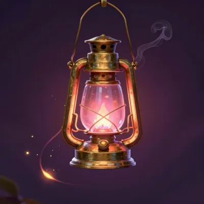 Vintage Brass Lantern with Lit Flame - Lighting - AI generated image