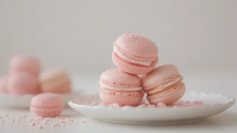 Pastel Pink Macarons Stacked with Sprinkles - Food - AI generated image