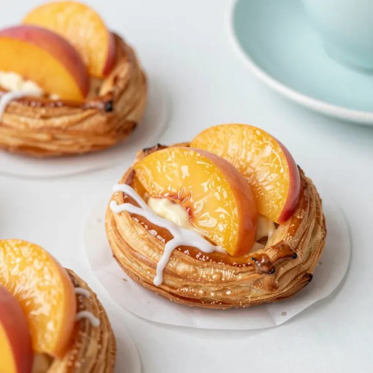 Peach Slices on Golden Pastry Shells - Food - AI generated image