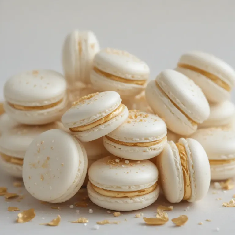 Wedding White Macarons with Golden Accents - Food - AI generated image