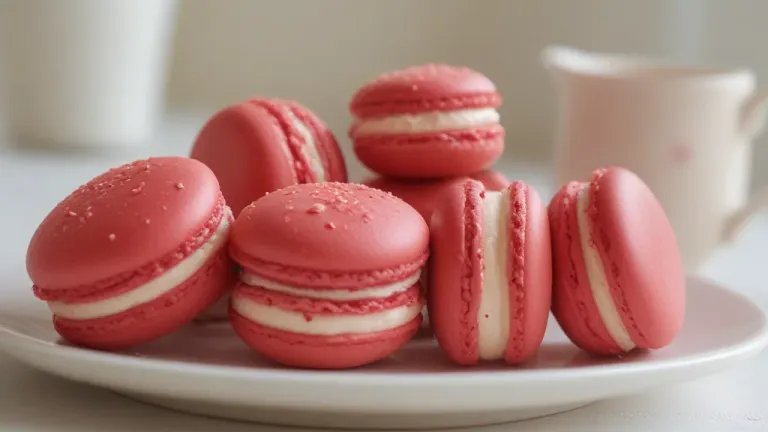 Cherry Cordial Macarons on White Plate - Food - AI generated image