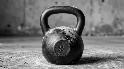 Chalked Kettlebell Resting on Concrete - Fitness - AI generated image