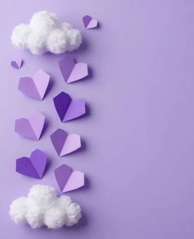 Purple Origami Hearts Descending from Cloud - Origami - AI generated image