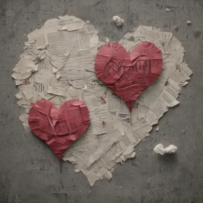 Crumpled Red Hearts on Shredded Paper - Art - AI generated image