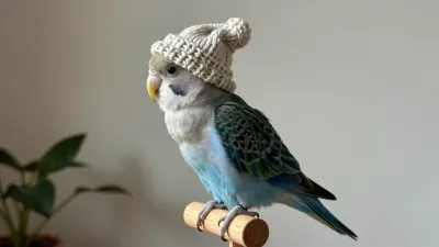 Parrot Wearing Knit Beanie Hat - Animal - AI generated image