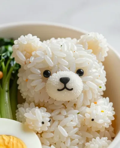 Rice Bear Bento Closeup - Food - AI generated image