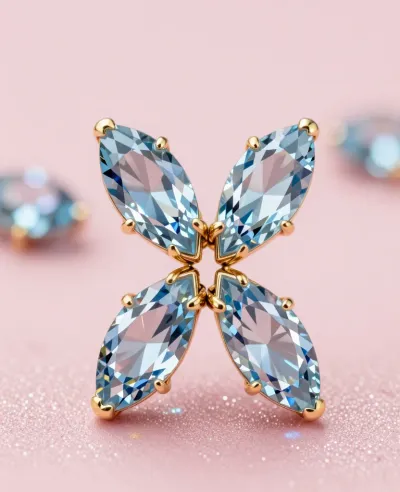 Marquise-cut Aquamarine Earrings Gleaming in Gold Setting - Jewelry - AI generated image