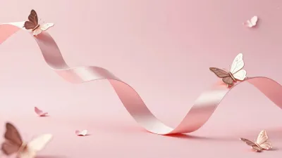 Ribbon and Butterflies Drifting in Soft Pink Light - Fashion - AI generated image