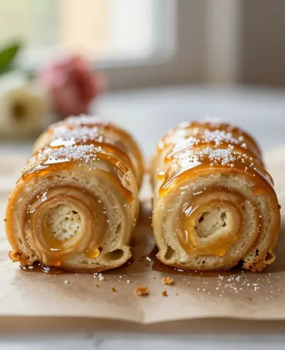 Honey-Glazed Rolls Sliced with Caramel Sauce - Food - AI generated image