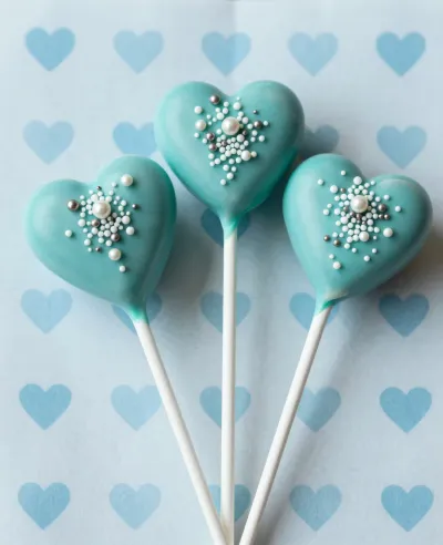 Teal Heart Cake Pops with Sprinkles - Food - AI generated image