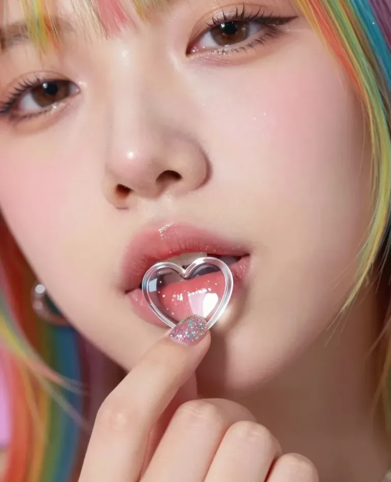 Person with Rainbow Hair Holding Heart-Shaped Object - Portrait - AI generated image