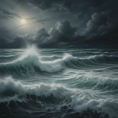 Churning Waves in Stormy Sky - Ocean - AI generated image