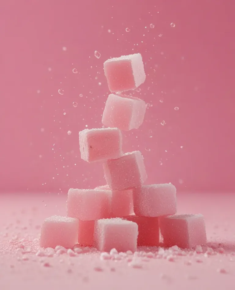 Pink Sugar Cubes Falling in Soft Pink Light - Food - AI generated image