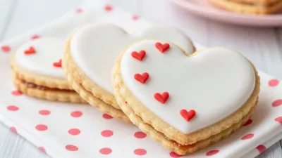 Heart-Shaped Cookies with White Icing - Food - AI generated image