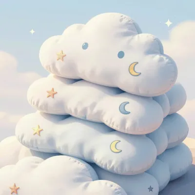 Cloud-Shaped Pillows Dreamy Stack - Furniture - AI generated image