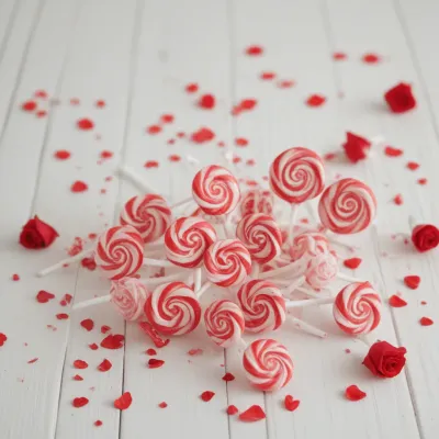 Swirled Lollipops on Wooden Surface - Food - AI generated image