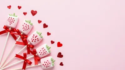 Strawberry Marshmallow Pops with Red Ribbons - Food - AI generated image