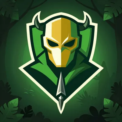 Helmeted Figure with Golden Visor in Jungle - Helmet - AI generated image