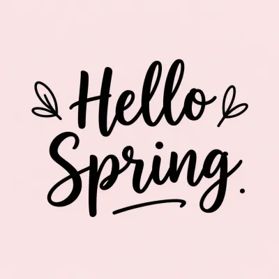 Black 'Hello Spring' Lettering with Green Leaves - Typography - AI generated image