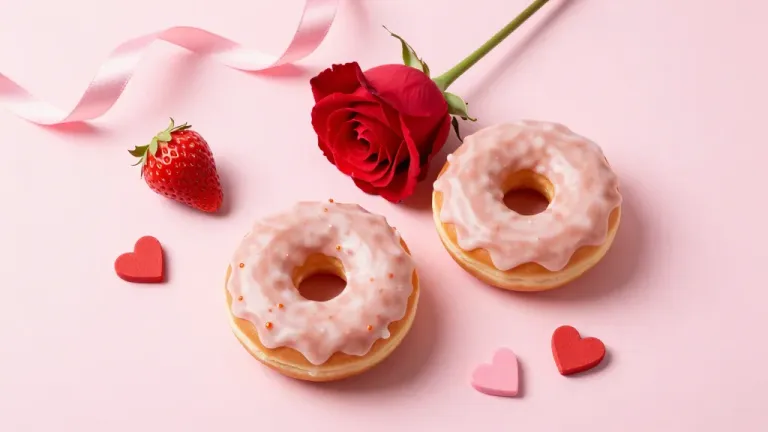 Rose and Donuts on Pale Pink Background - Food - AI generated image