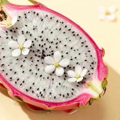 Dragonfruit Slice with White Flowers - Food - AI generated image
