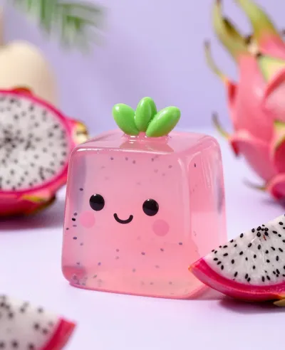 Dragonfruit Jelly Cube with Sprout - Food - AI generated image