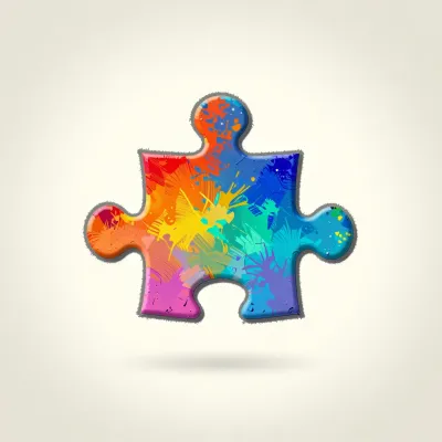 Floating Puzzle Piece with Splattered Paint - Abstract - AI generated image