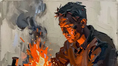 Fiery Sparks Figure in Textured Paint - Art - AI generated image