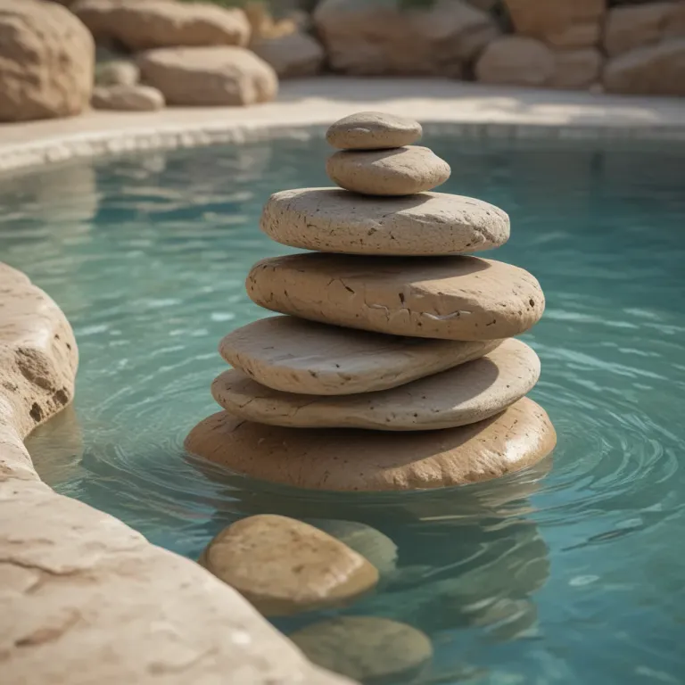 Stacked Stones in Desert Oasis - Landscapes - AI generated image