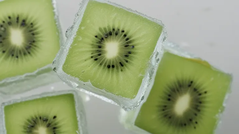 Frozen Kiwi Slices in Ice Cubes - Food - AI generated image