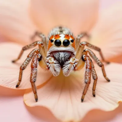 Jumping Spider on Peach Petals - Wildlife - AI generated image