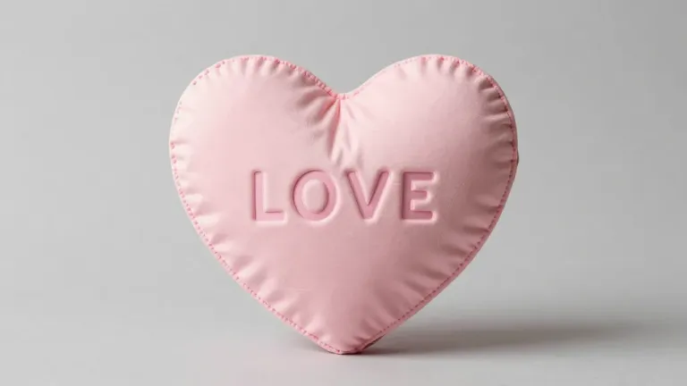 Pink Heart-Shaped Cushion with Embossed Love - Decor - AI generated image