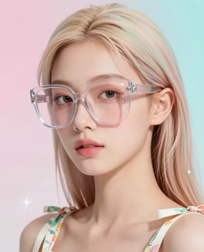 Pastel-Haired Model with Clear Glasses - Fashion - AI generated image