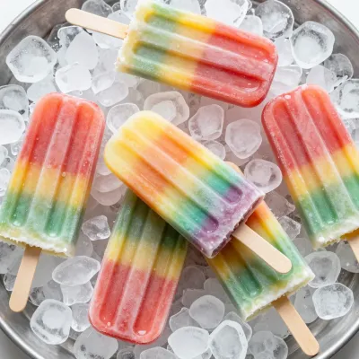 Rainbow Popsicles Melting on Ice - Food - AI generated image