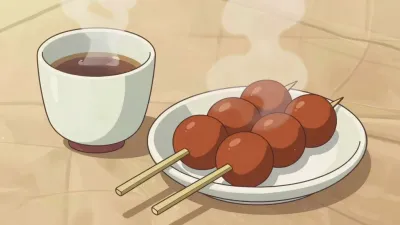 Tea Cup and Dango Skewers - Food - AI generated image