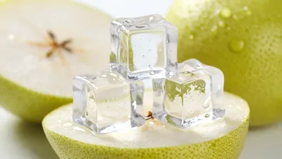 Pear Halved with Ice Cubes Balanced - Food - AI generated image