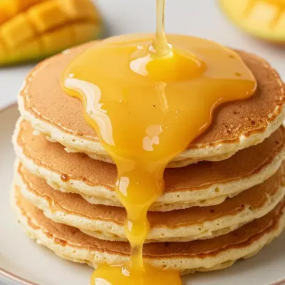 Golden Pancakes with Mango Puree Sauce - Food - AI generated image