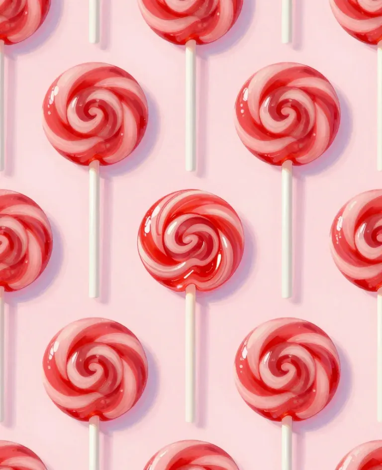 Swirled Lollipops Grid on Pink Background - Food - AI generated image