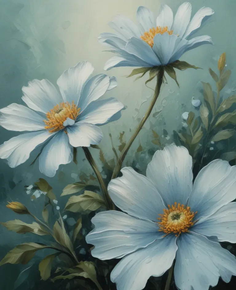 White Cosmos Flowers in Soft Light - Flora - AI generated image