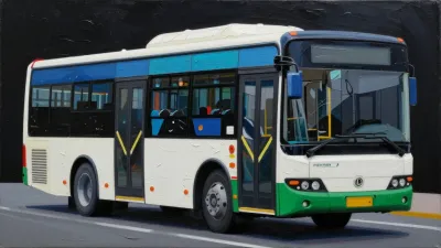 Neon City Bus in Warm Sunlight - Transportation - AI generated image